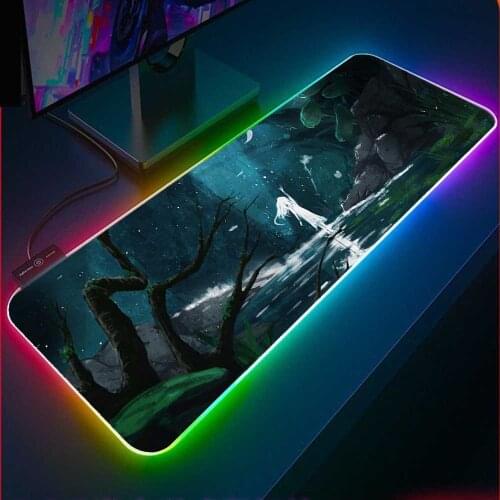 Girl In Forest Art RGB Anime Mousepad XXL Gaming Accessories Luminous LED Laptop Keyboard Carpet Pad Gamer Speed Mat Gaming Desk