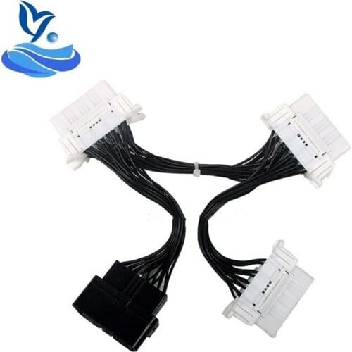 Electronic Wire Cable OBD2 16PIN Connector Adapter White Wire OBD2 16PIN Male to 3 Female For ELM327 Car Diagnostic Cable