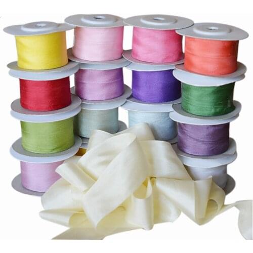 Cold Colors,32 mm 1-1/4 inch Wide 100% Pure Mulberry Silk Ribbon for Embroidery Handcraft Double Faced Thin Taffeta Silk Trim
