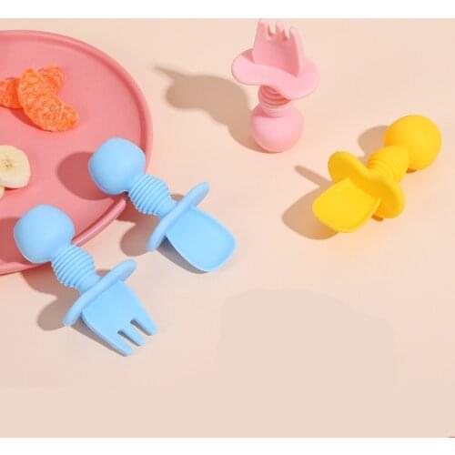 Licking Spoon Baby Learn To Eat Training Spoon Short Handle Baby Food Supplement Silicone Soft Spoon Fork Tableware Set