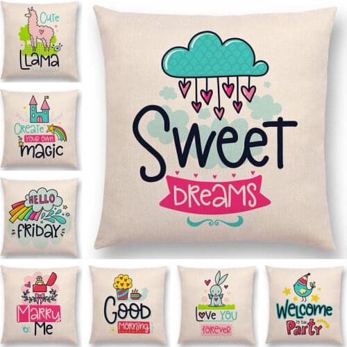 Lovely Design Warm Words Encourage Fun Cute Animal Happy Life Sweet Home Heart Gift Rainbow Good Cushion Cover Sofa Pillow Case
