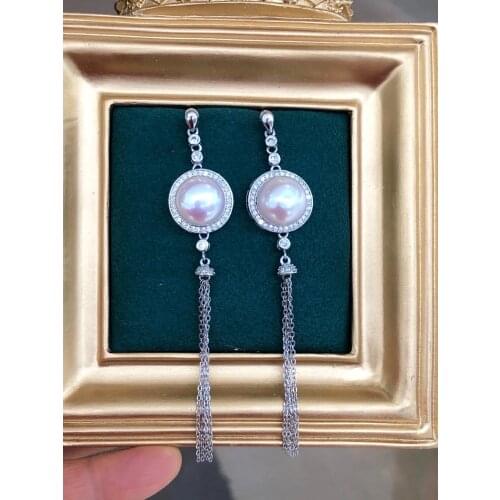 MJ114 Solid S925 Silver 11-12mm Nature Fresh Water White Pearls Drop Dangle Earrings for Women Fine Presents with Zircons