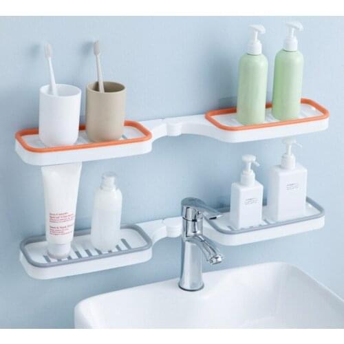 Multifunction Rotatable Corner Shelf Wall-Mounted Bathroom Storage Rack Hollow Drain Basket Adhesive Kitchen Organizer