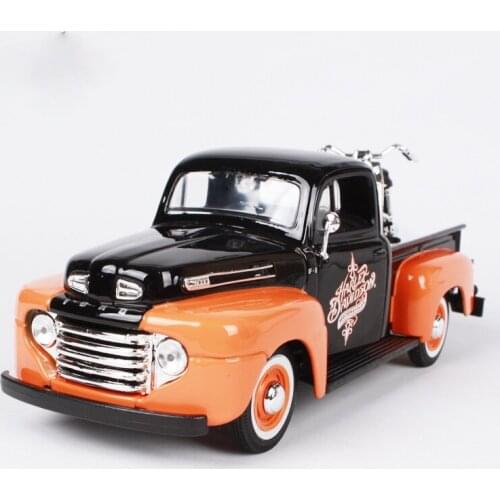 1:24 1948 Ford F-1 pickup + motorcycle simulation alloy car model crafts decoration collection toy tools gift