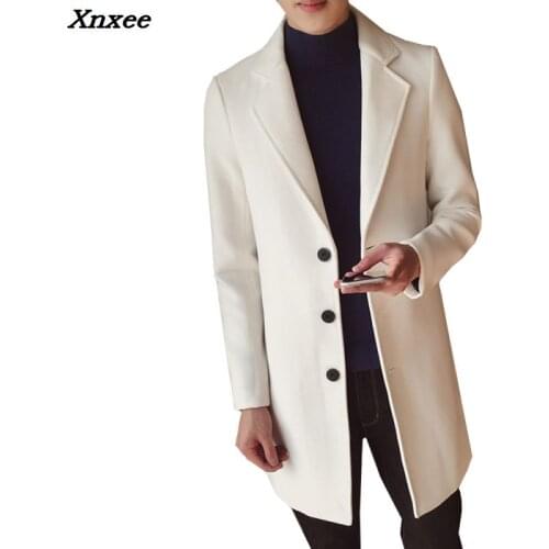 Mens Solid Color Wool Coat England Middle Long Coats Jackets Slim Fit Male Autumn Winter Overcoat Woolen Coat Plus Size M-5XL