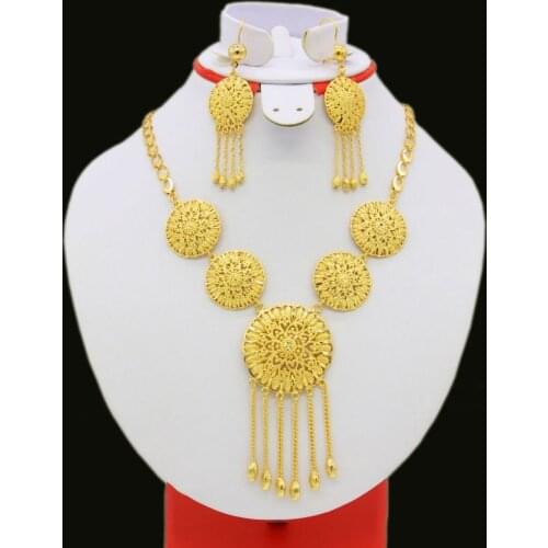 TWO DESIGH New Arab Necklace/Earrings African sets Jewelry Gold Color Eritrea/Ethiopian/Arabic/Oman Habesha Wedding Gifts