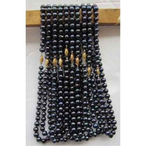 Wholesale natural 10PC 7-8mm Black Tahitian pearl necklace 18"
