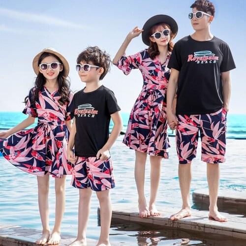 Mother and Kids Casual Floral Dress Solid Matching Cute Baby Shirt Girls Summer Dress Mom Baby Family Clothes Outfits Dress