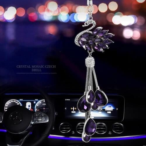 Luxury Rhinestone Car Decoration Pendant Diamond Crystal Swan Rear View Mirror Hanging Bling Cute Car Accessories Girls Women