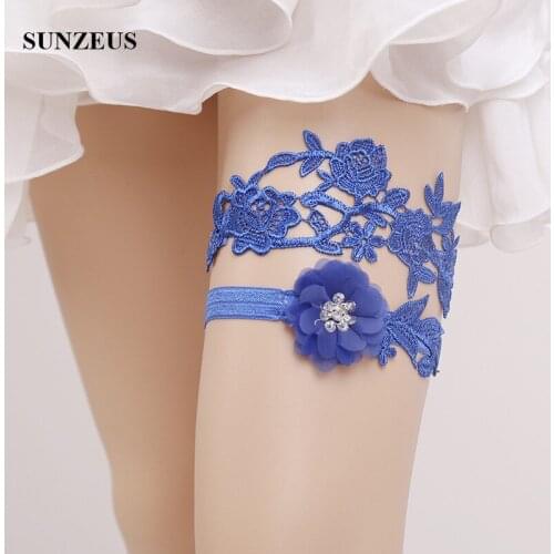 Sexy Blue Elastic Bridal Garter With Appliques Hand-made Flowers Wedding Garter Leg Belt Party Accessory FI039