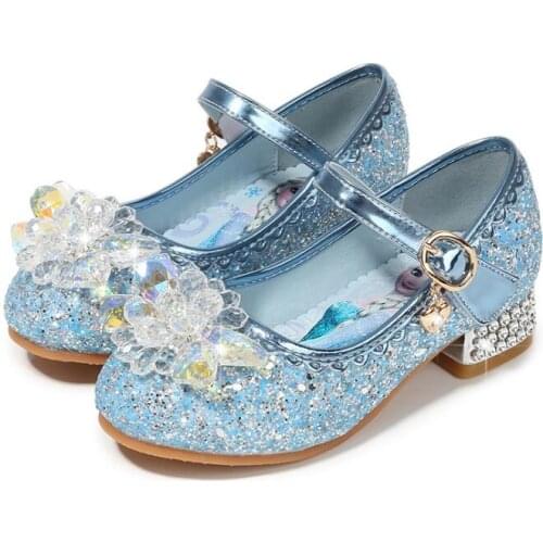 Disney Elsa Princess Girls Shoes Frozen Cartoon Dress Shoes For Girls Fashion Party Shoes With High Heels Christmas Gift