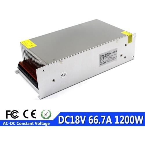 Universal 1200W 66.7A 18V Switching Power Supply Transformer 220V 110V AC to DC18V PowerSource For CNC Machine Led Light CCTV