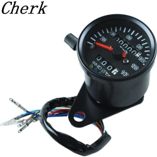 Universal Black Motorcycle Cafe Racer 60MM Stainless mechanical odometer speedometer White LED with indicator lights 0-140KM/H