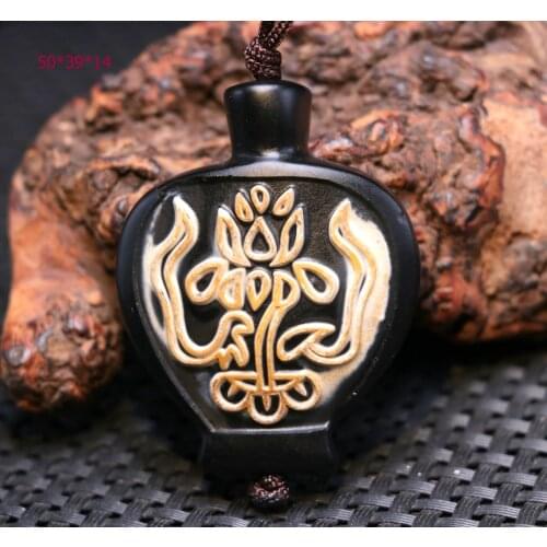 Magic Energy Tibetan Old Agate 2 Immortals Bottle Shape Etched dZi Bead Pendant