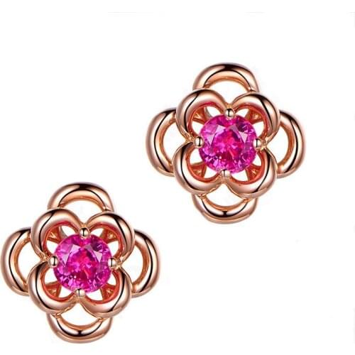 2021 France Fashion Hollow Out Flower Rose Gold Plated Earrings Charm Women AAA Zircon Stud Earrings Elegant Women Party Jewelry
