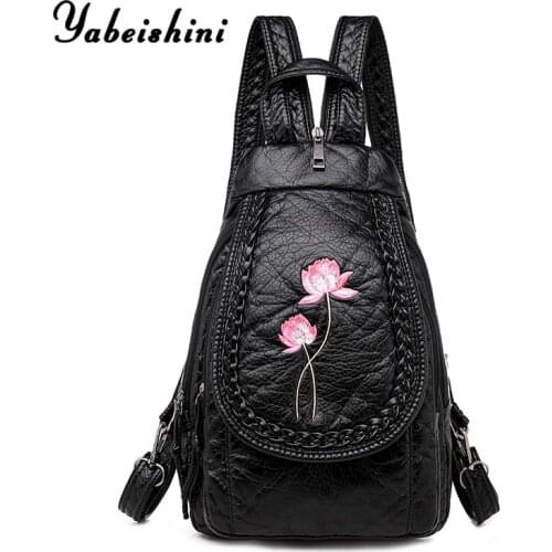 Women Leather backpacks Lotus backpacks 100% pure Sheepskin Female travel backpack school bag for teenage girls mochila feminina