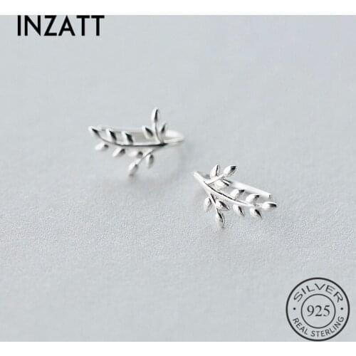 INZATT Cute Plant Leaf Stud Earrings 100% 925 Sterling Silver Fine Jewelry For Women Party Accessories Pendientes Mujer Moda