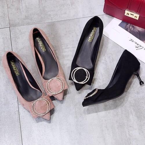 New Fashion Shoes Women Wild Simple Office High (5cm-8cm) Rhinestones Decoration High-quality High-heeled Fenty Beauty W32-30