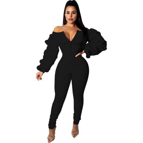 Yellow Overalls winter autumn Rompers Womens Jumpsuit Off Shoulder Combishort Long Sleeve Black Blue Mono Mujer 2019 Kombinezony