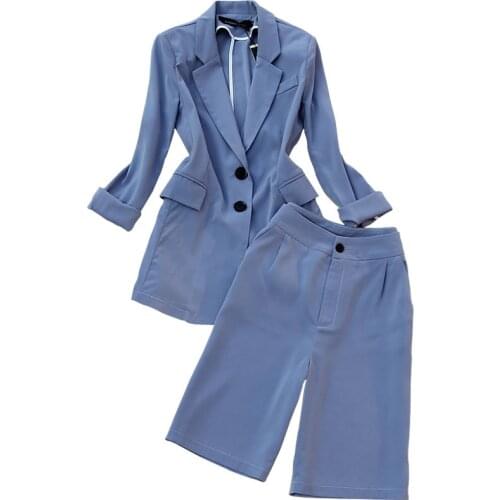 Womens suit spring and summer new fashion temperament commuter 2piece set women suit five-point pants suit female two-piece set