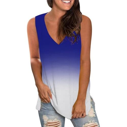 Summer Loose Tank Top Womens New Style V-neck Gradient Sleeveless Vest Casual Ladies Top Casual Women Clothing Blusas Y Camisas