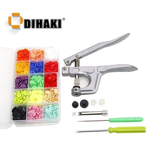 1Set Metal Press Pliers Tools for T3 T5 T8 Kam Button Fastener Snap Pliers+150 Set T5 Plastic Resin Press Stud Cloth Diaper Tool