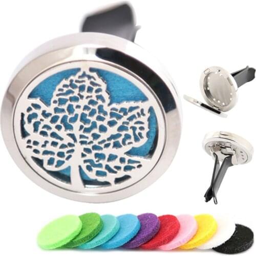 AMYA Jewelry Maple Leaf 30mm Diffuser 316 Stainless Steel Car Aroma Locket Essential Oil Car Diffuser Lockets Free 10pcs Pads