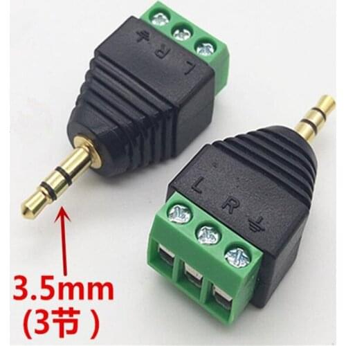 10pcs Free Wiring 3.5MM Gold-plated Dual Channel Audio Headphone Plug Stereo Adapter Free Solderable Green Terminal