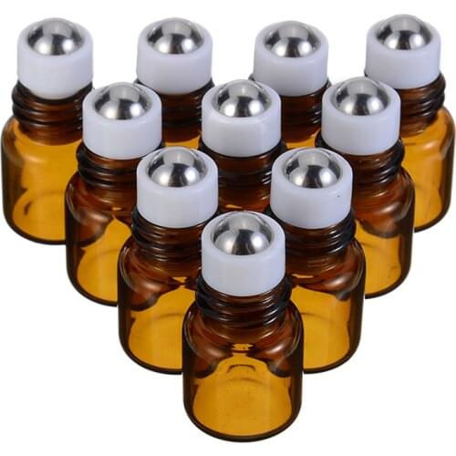20pcs 1ml Amber Empty Roll on Glass Roller Bottle For Essential Oil Refillable Perfume Roller Ball Bottle Easy Carry