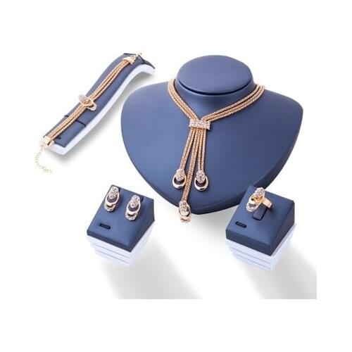 4 suit exaggerated fashion crystal jewelry bride necklace earrings bracelet ring wedding party holiday gifts