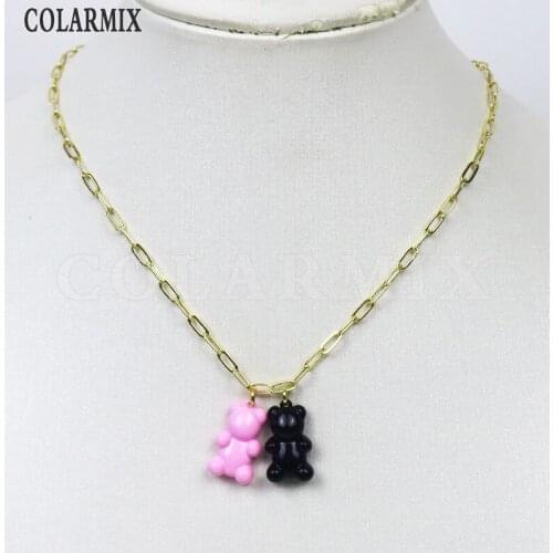 6 Pcs Double pendant Necklace Mix color Bear Pendant necklace New design Necklace fashion 90001