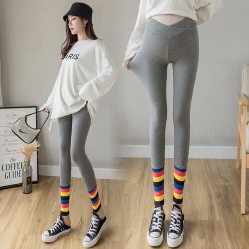 81992# Maternity pants Spring Autumn Color Block Low Waist Support Abdomen Belly Support Pants Maternity Leggings Trousers