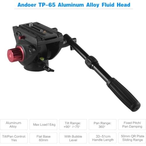 Andoer tripod TP-65 Aluminum Alloy Fluid Drag Head Photography Hydraulic Head Three-dimensional stand Head 360Panoramic Shooting