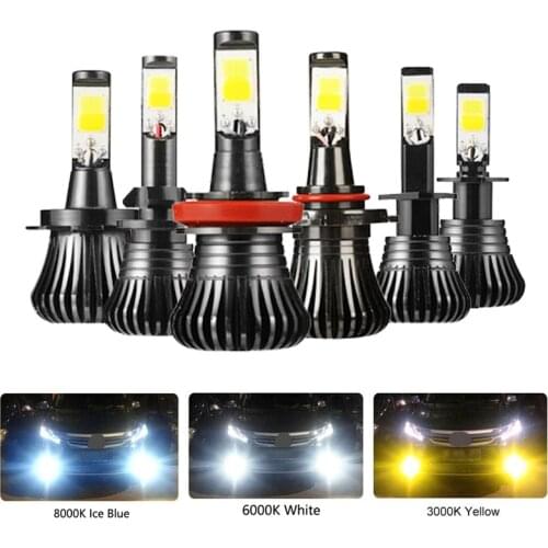 Niscarda COB H1 H4 H7 9006 Driving 8000K Ice Blue 6000K White 3000K Amber Yellow Car Fog Lights Bulbs Dual Color Auto LED Lamps