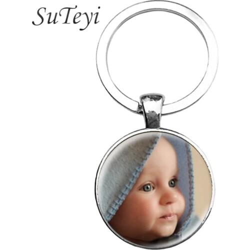 SUTEYI Personalized Photo Glass Dome Keychain Custom Key Chain Baby Children Mom Dad Family Lover Pet Jewelry Gifts