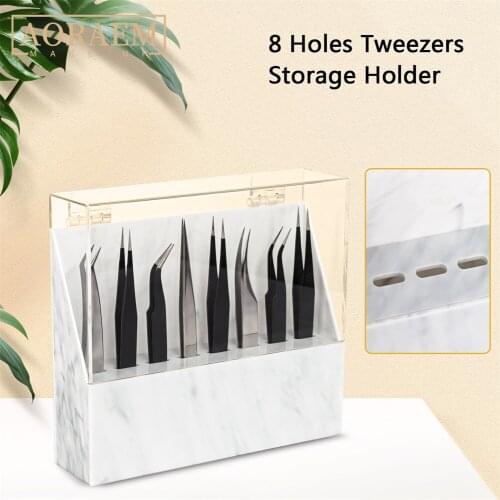 AORAEM Tweezers Storage Holder With Cover 8 Holes Display Stand Organizer Case Acrylic Shelf For Eyelash Extension Makeup Tools