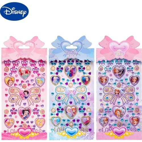 Disney Frozen Snow White Sofia Diamond Stickers Cartoon Anime Figure 3D Three-dimensional Sticker Kids Pretend Play Toy Sticker