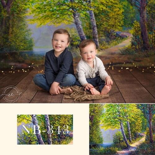 Safari jungle theme party backdrop for photography newborn baby shower photo background studio green trees oil painting draw