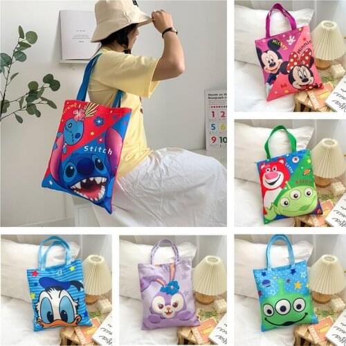 Disney Mickey Minnie Large Capacity Canvas Bag Star Delu Girl Shopping Bag Stitch Monster University Cartoon Ladies Shoulder Bag