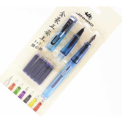 Jinhao 599 Transparent blue Set pen 5pcs Blue Ink Medium nib fine nib Fountain Pen Student calligraphy pen office Business