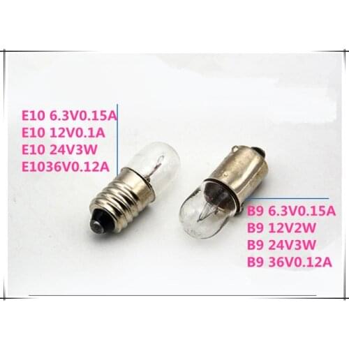 Flashlight bulb B9 6.3V0.15A indicator E10 12V0.1A small lamp beads E10 24V3W signal light bead B9 bayonet light 10pcs/lot