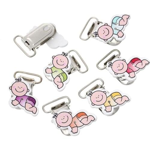 LF 5Pcs Baby Wooden Metal Baby Pacifier Clips Solid Color Cute Infant Soother Clasps Holders Accessories Diy Tool