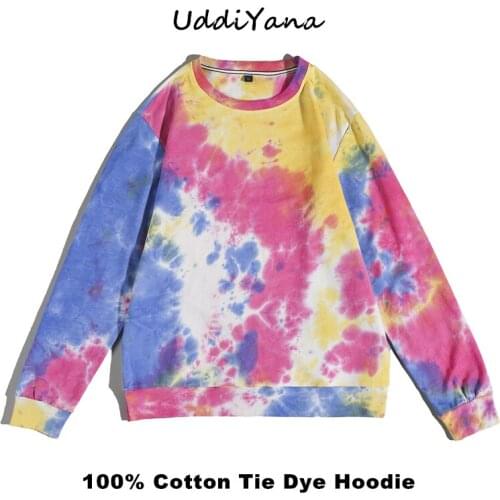 2021 Spring Fashion Tie Dye Hoodies Mens Harajuku Hoodie Womens 100% Cotton Tops Sweatshirt Y2K Tracksuit Clothing For Female