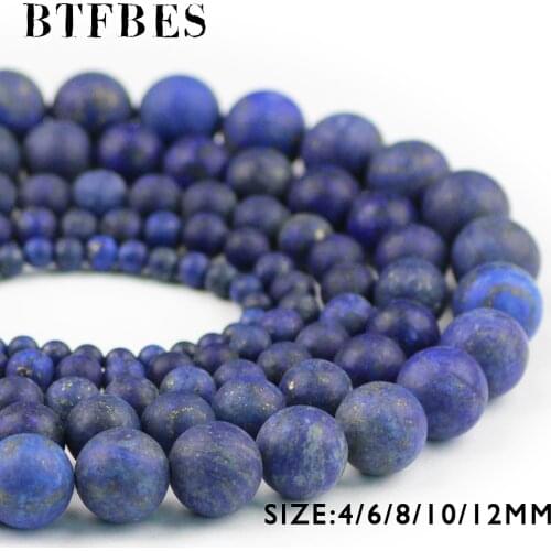 BTFBES Natural Matte Lapis Lazuli Stone Beads Blue Color Ore Ball 4 6 8 10 12mm Round Loose Bead for Jewelry Bracelet Making DIY