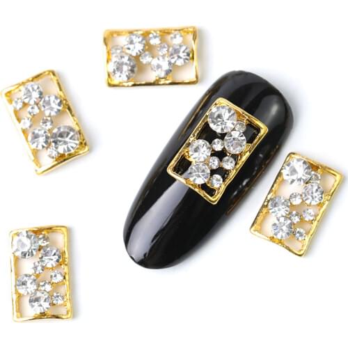 Newest 10 pieces rectangle crystal bright pearl nail rhinestone alloy Nail Art decorations glitter DIY 3D nail jewelry pendant