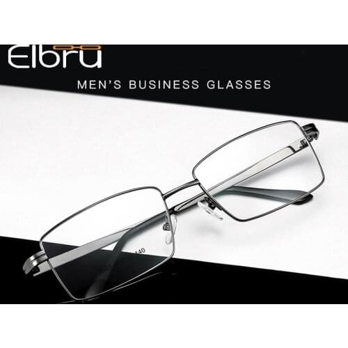 Elbru Men Titanium Alloy Glasses Frame Fashion Male Square Ultralight Eye Glasses Prescription Eyeglasses Metal Frame Glasses