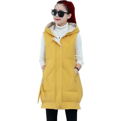 2021 Autumn Winter New Down Cotton Vest Female Mid-Length Large Size Sleeveless Jacket Cotton Padded Parkas Waistcoat Women Coat