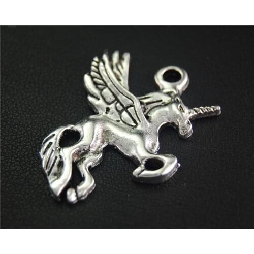 5pcs Silver Color Unicorn Animal Charm Fit Bracelets Necklance DIY Metal Jewelry Making 34X30mm A2058