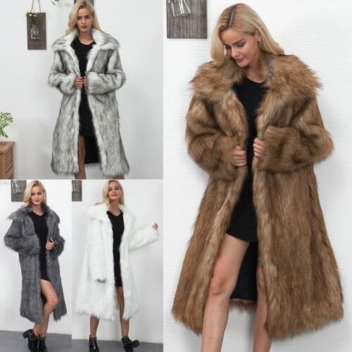 Winter Womens Plus Size Faux Fur Coat Long Slim Thicken Warm Hairy Jacket Trendy Warm Outerwear Fur Coat Trenchcoat