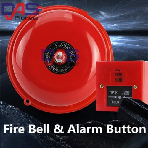 AC 220V 100mm Dia Schools Fire Alarm Round Shape Electric Bell Red Fire Alarm Home Safely Security